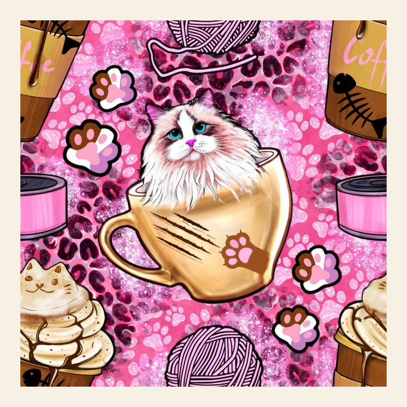 Cat Coffee Cups And Paw With Leopard And Glitter Seamless Pattern Bbs Vintage Tee by BundleAndBundleShop | Teevron