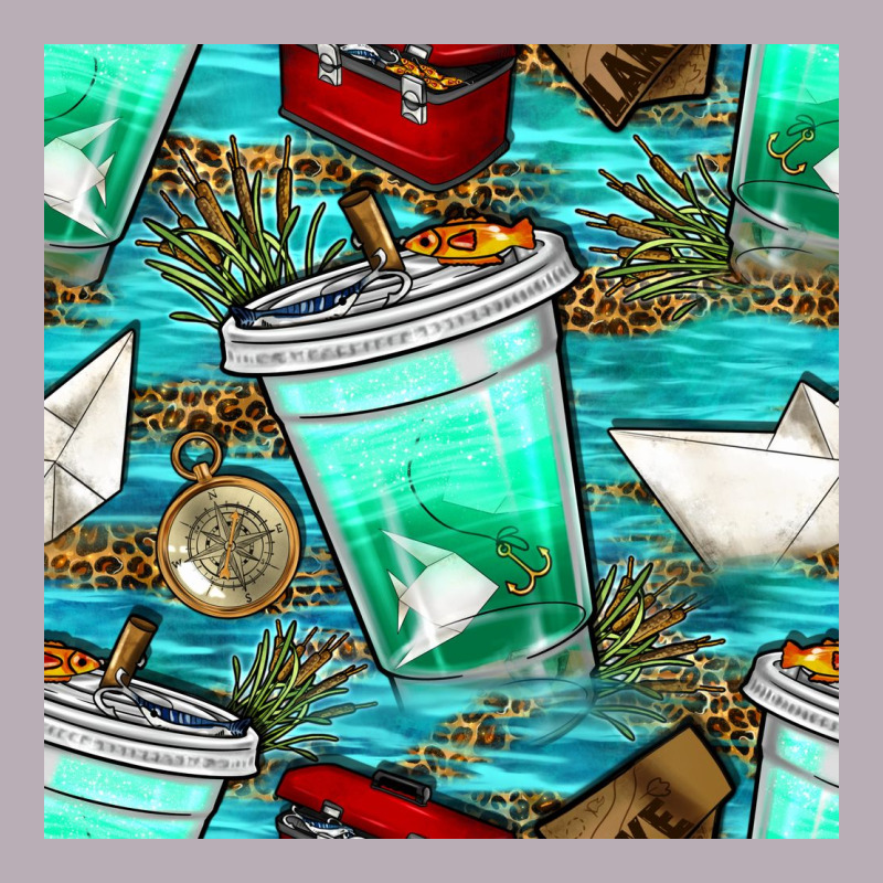 Fish Coffee Cups And Reeds With Paper Boat And Leopard Lake Seamless P Vintage Tee by BundleAndBundleShop | Teevron