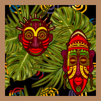African Masks And Monstera Leaf Seamless Pattern Long Sleeve Tee | Teevron