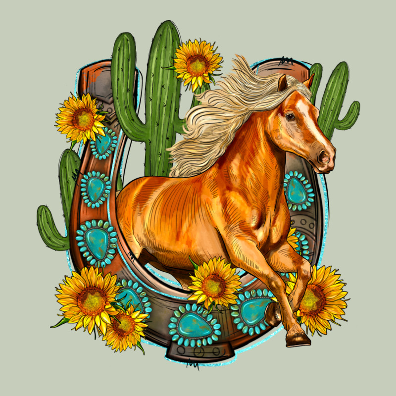 Western Horse Cactus Sunflowers Horseshoe Ladies Tee by OliviaCreatesArt | Teevron