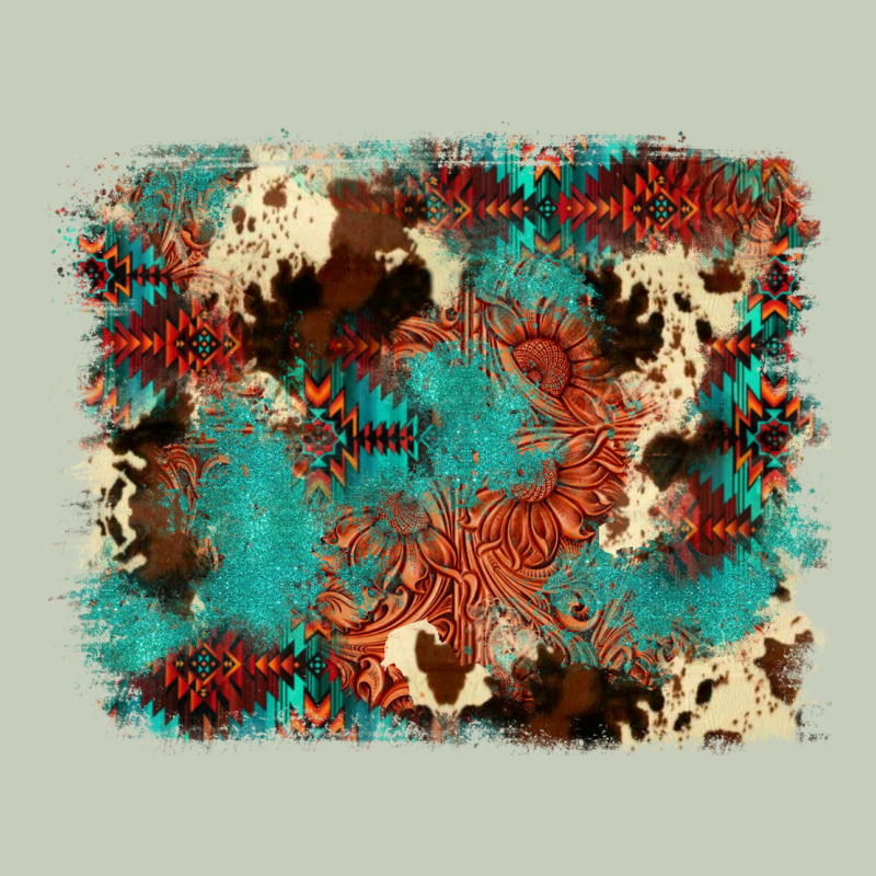 Aztec Turquoise Glitter Cowhide  Tooled Leather Ba Long Sleeve Tee by FaDigitalArtStudio | Teevron