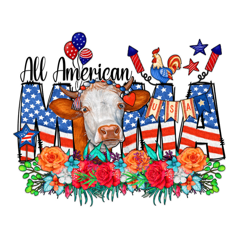 All American Mama Cow Flowers Ladies Tee by CowCowDesign | Teevron