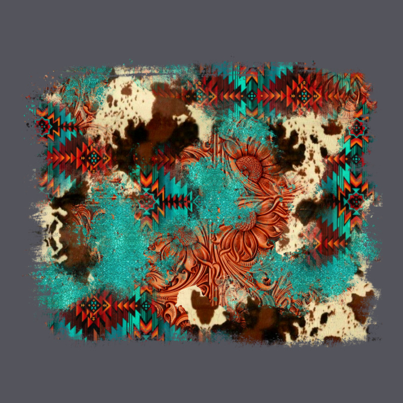 Aztec Turquoise Glitter Cowhide  Tooled Leather Ba Vintage Hoodie by FaDigitalArtStudio | Teevron