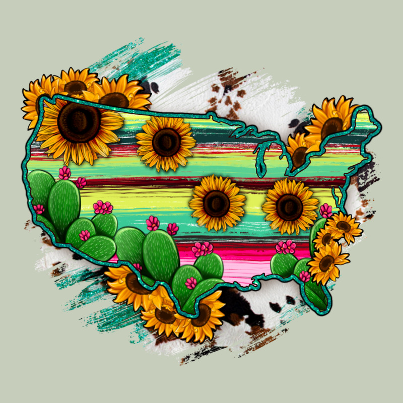 America Map Sunflower Cactus Serape Long Sleeve Tee by RanaPortraitStore | Teevron
