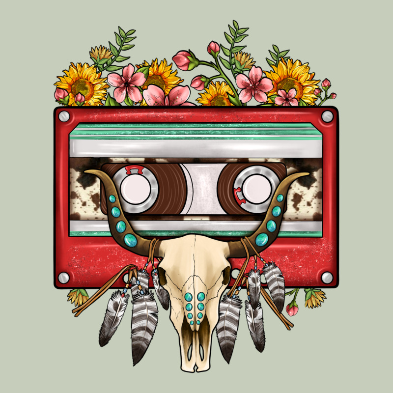 Bull Skull Sunflower Floral Cassette Long Sleeve Tee by FaDigitalArtStudio | Teevron