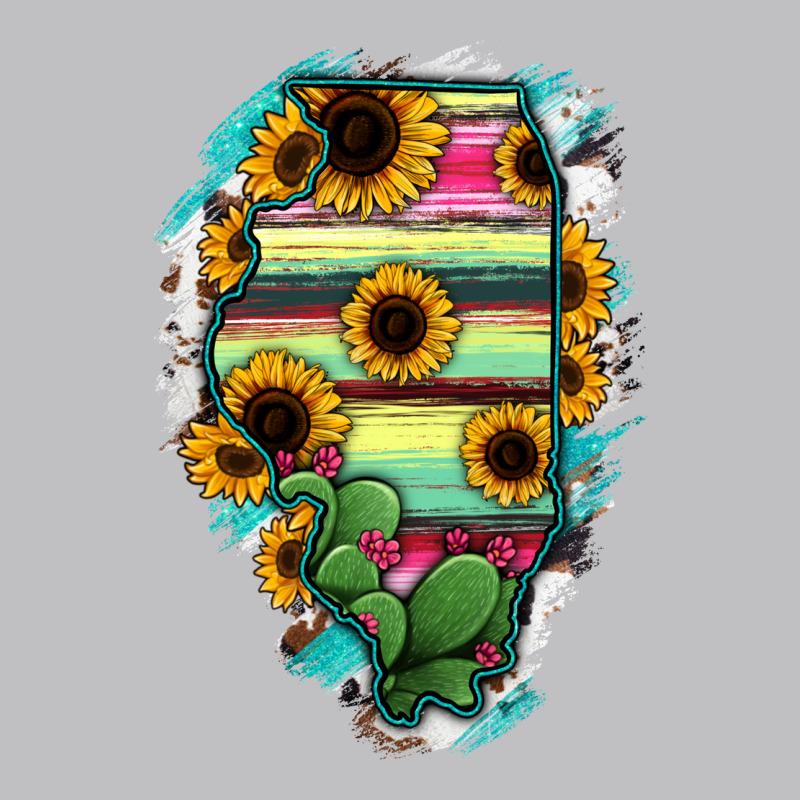 Illinois Map Sunflower Cactus Serape Long Sleeve Tee by RanaPortraitStore | Teevron