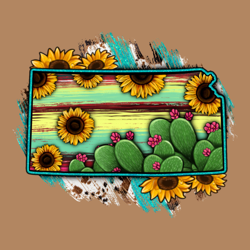 Kansas Map Sunflower Catus Serape Long Sleeve Tee by RanaPortraitStore | Teevron