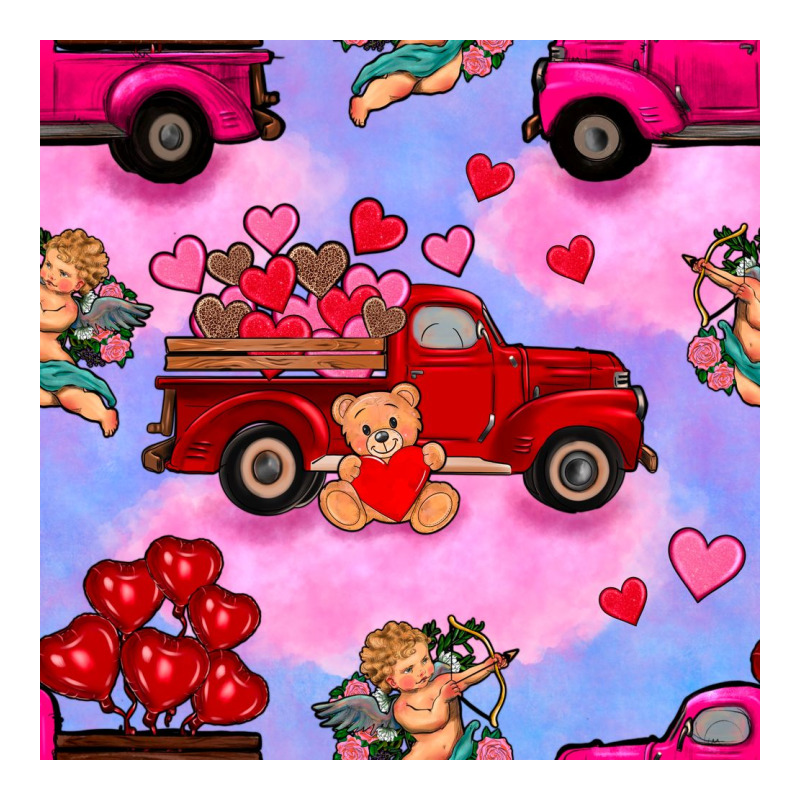 Valentines Day Truck And Cupid In The Sky Seamless Pattern Long Sleeve Tee by BundleAndBundleShop | Teevron