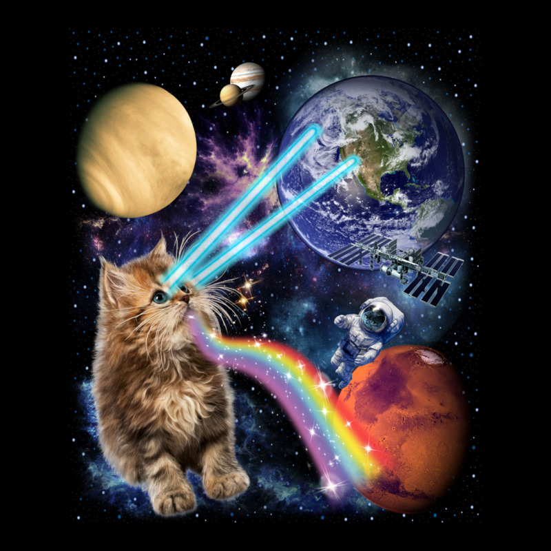 Fluffy Kitten Shoot Laser Rainbow Space Galaxy, Cat Gifts Ladies Tee by SnappyArt | Teevron