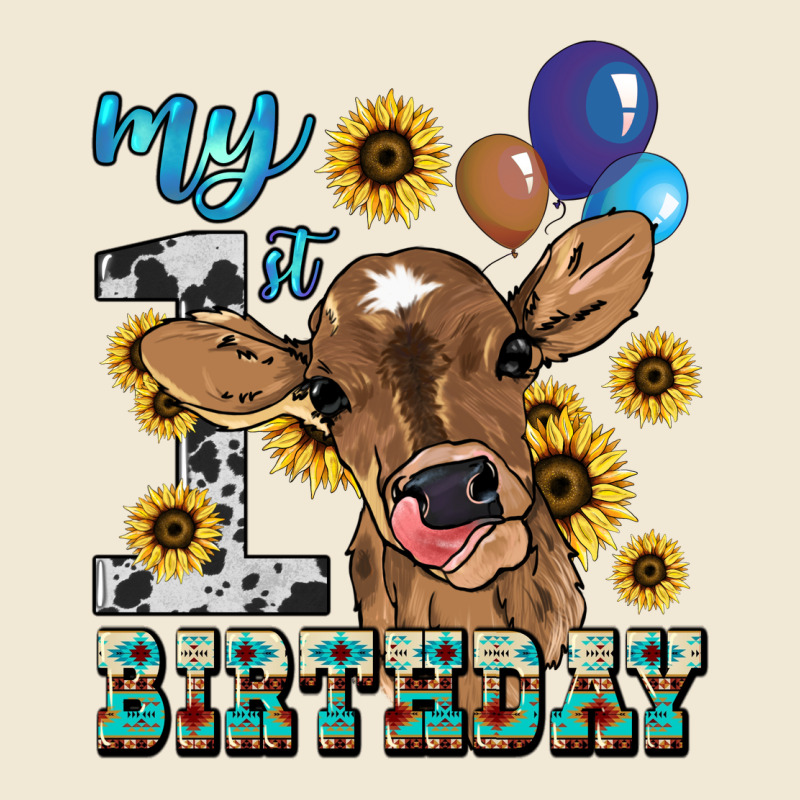 My First Birthday Baby Cow Sunflower Ladies Tee by HowdyJamesFarm | Teevron