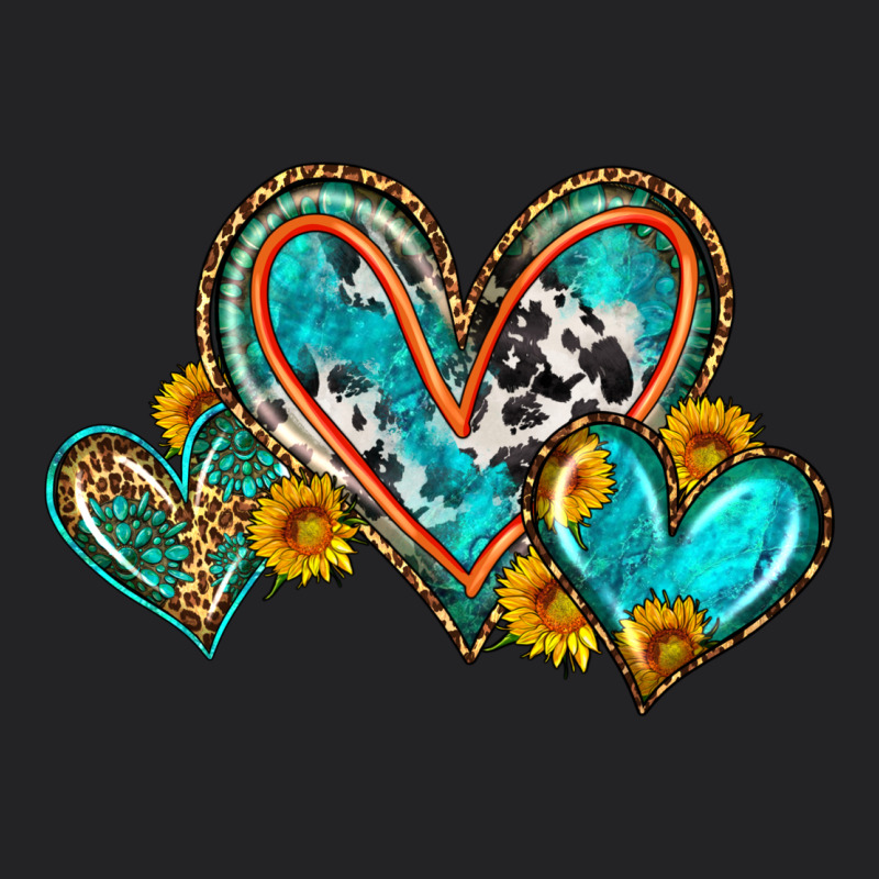 Western Leopard Turquoise Cowhide Hearts Olivia Vintage Tee by OliviaCreatesArt | Teevron