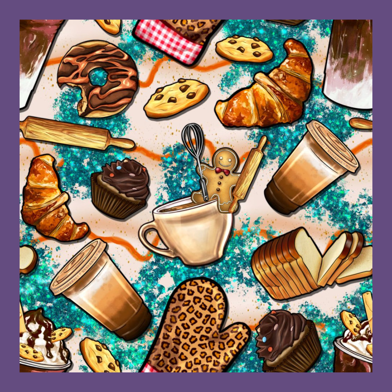 Bakery Coffee Cups Cookie And Donut With Turquoise Glitter Seamless Pa Vintage Hoodie by BundleAndBundleShop | Teevron