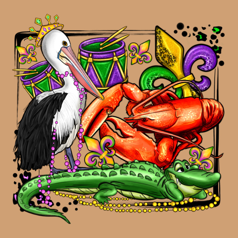 Mardi Gras Pelican Crawfish Crocodile Vintage Tee by OliviaCreatesArt | Teevron