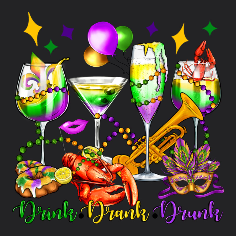 Drink Drank Drunk Mardi Gras Wine Glasses Olivia Vintage Tee by OliviaCreatesArt | Teevron