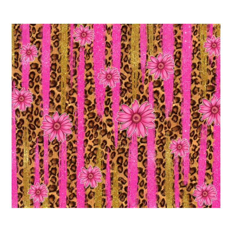 Glitter Pink Stripe Leopard Pattern With Flowers Premium Tee by TumblerDesignByShophia | Teevron