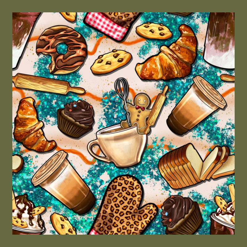 Bakery Coffee Cups Cookie And Donut With Turquoise Glitter Seamless Pa Long Sleeve Tee by BundleAndBundleShop | Teevron