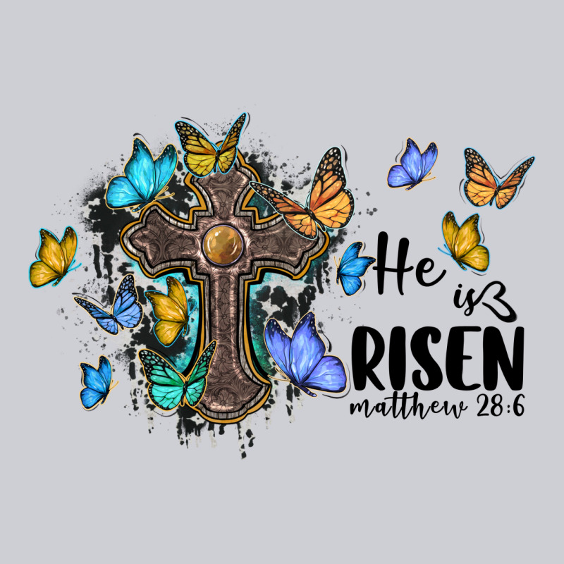 He Is Risen Matthew 28 6 Cross With Butterflies Cowhide Background Heavyweight Sweatshirt by BarkalooDesign | Teevron
