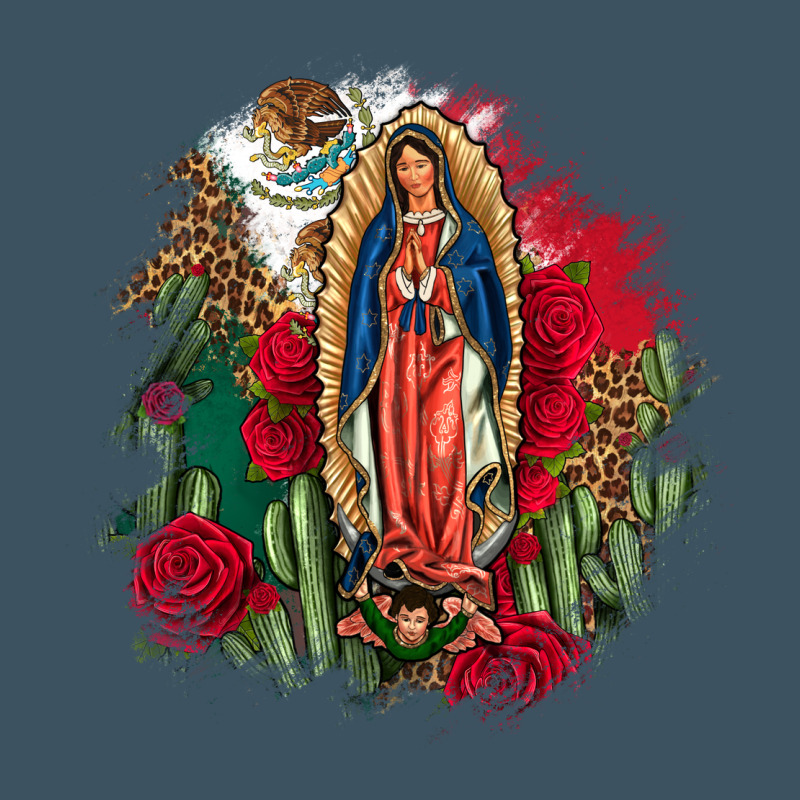 Our Lady Of Guadalupe Mexican Flag Cactus Roses Urban Heavy Tee by FaDigitalArtStudio | Teevron
