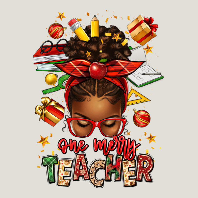 One Merry Teacher Afro Messy Bun Heavy Core Tee by texasbilliewilder | Teevron