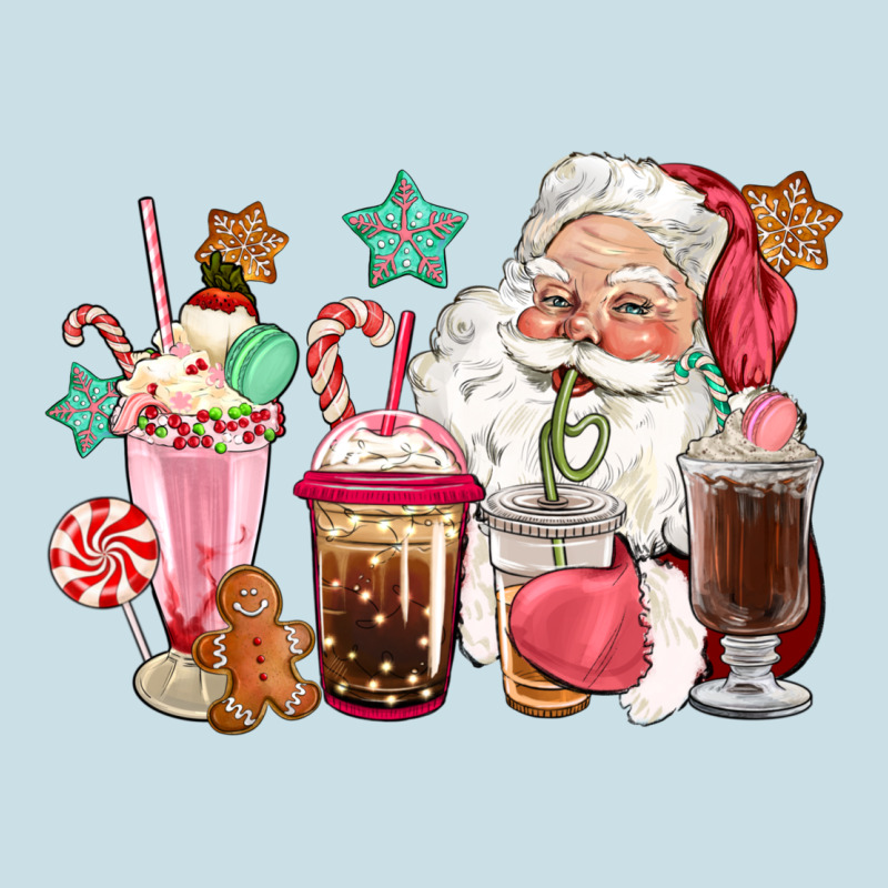 Pink Santa Christmas Santa Coffe Cups Ladies Tee by CowGirlArtShop | Teevron