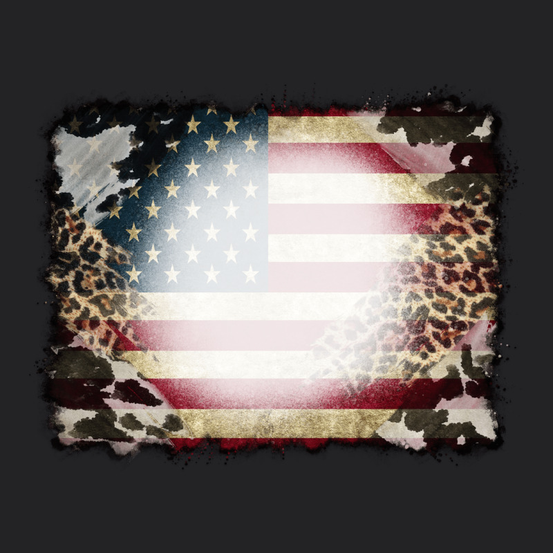 American Flag Cowhide Leopard Bleach Effect Vintage Tee by CowCowDesign | Teevron