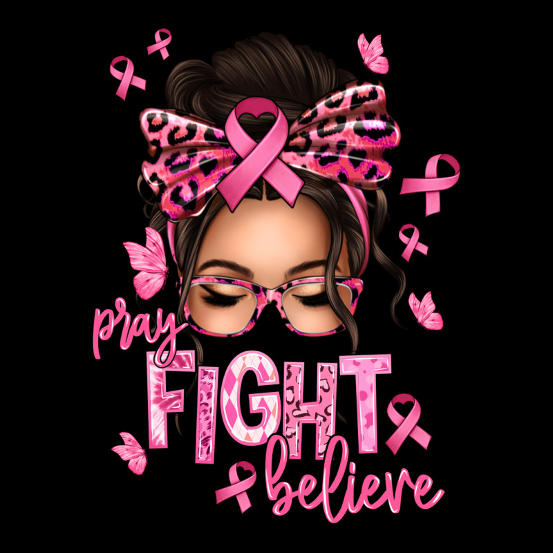 Pray Fight Believe Breast Cancer Afro Messy Bun Heavy Core Tee by texasbilliewilder | Teevron