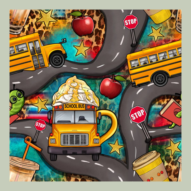 School Bus Coffee And Star With Leopard Seamless Pattern Bbs Long Sleeve Tee by BundleAndBundleShop | Teevron