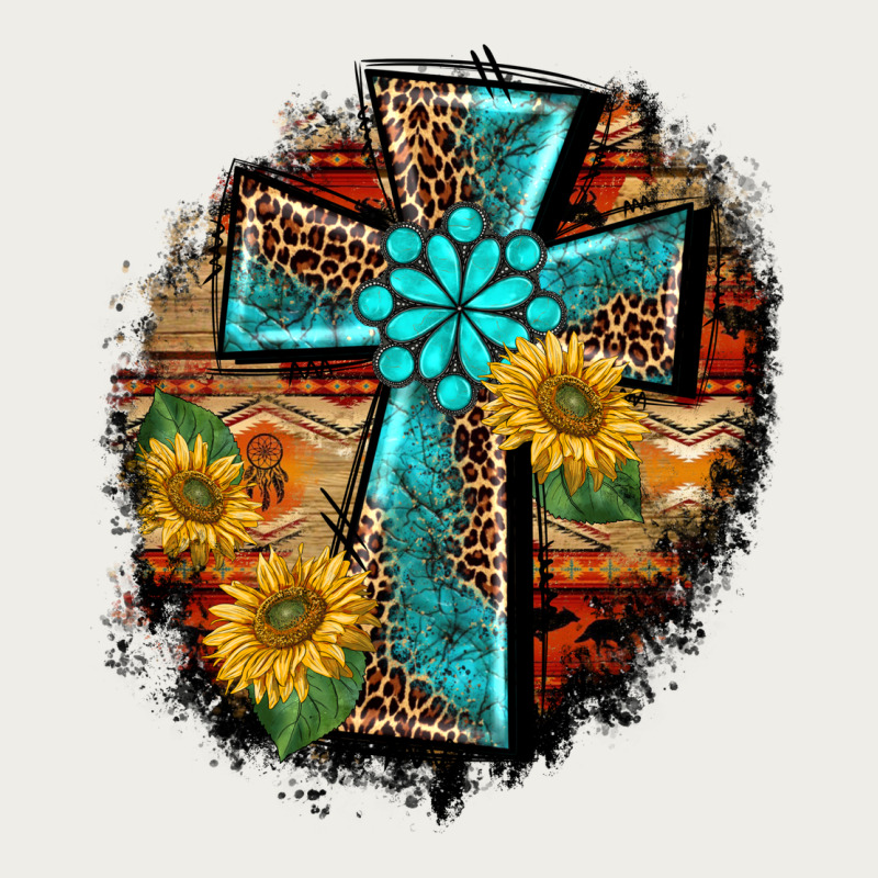 Western Turquoise's Leopard Cross  Wooden Aztek Sunflowers Background Zipper Hoodie by BarkalooDesign | Teevron