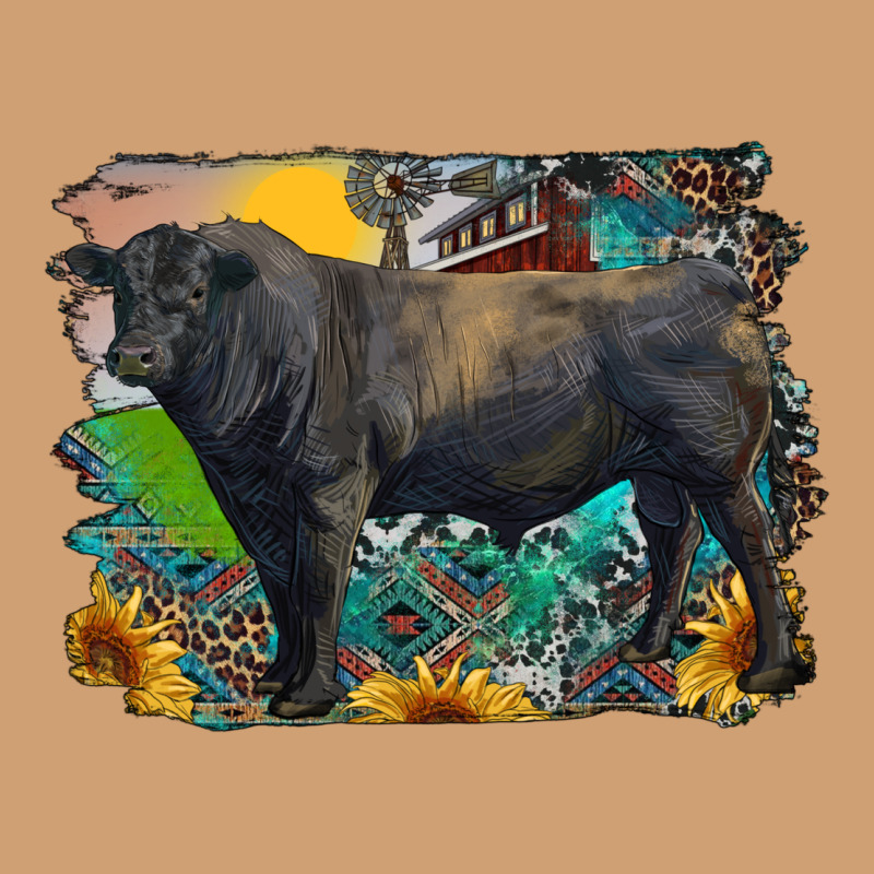 Black Angus Bull With Aztec And Farm Background Vintage Tee by RanaPortraitStore | Teevron