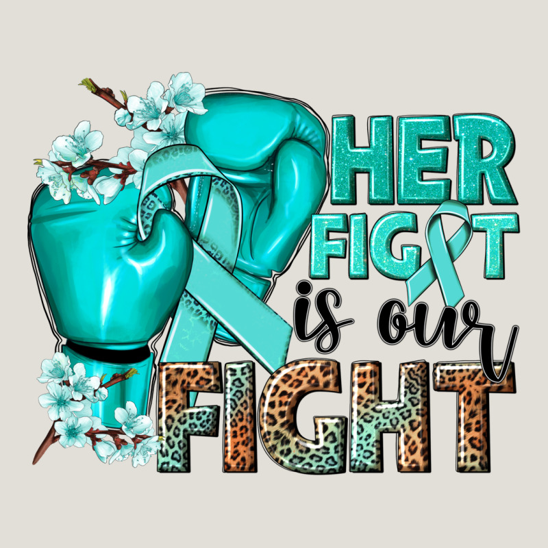 Her Fight Is Our Fight Ovarian Cancer Teal Ribbon Heavy Core Tee by NancyCooperArtShop | Teevron