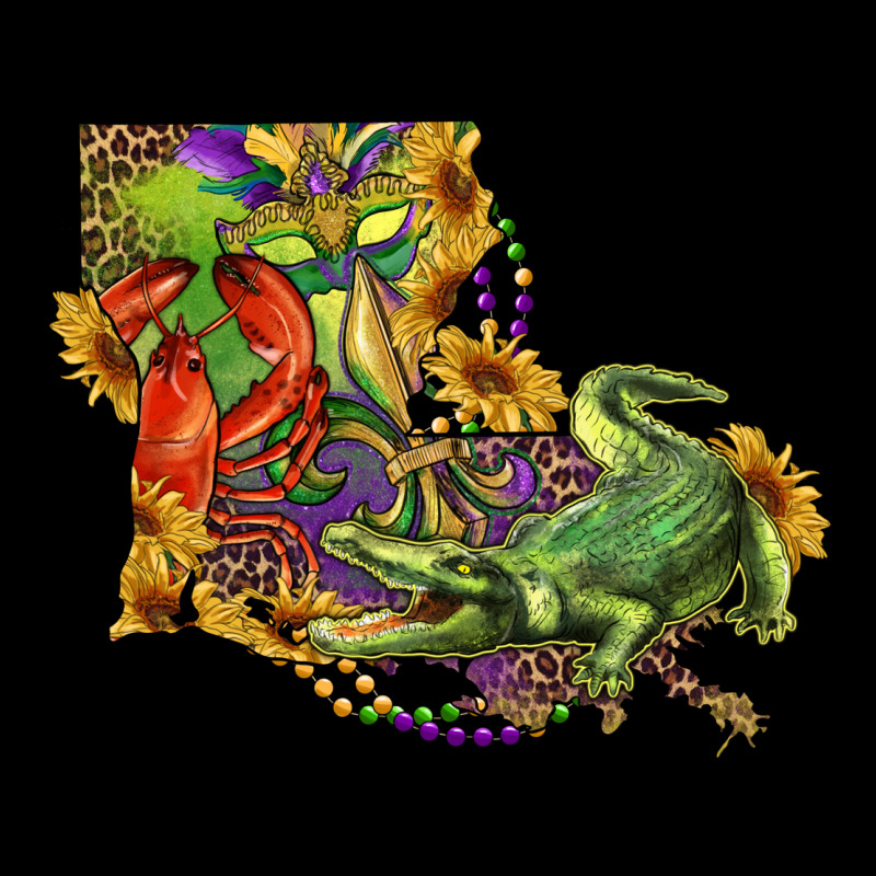 Louisiana Map With Mardi Gras Crocodile Heavy Core Tee by RanaPortraitStore | Teevron