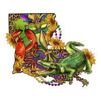 louisiana map with mardi gras crocodile | Teevron