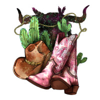 Cowgirl boots hat horns cactus | Teevron