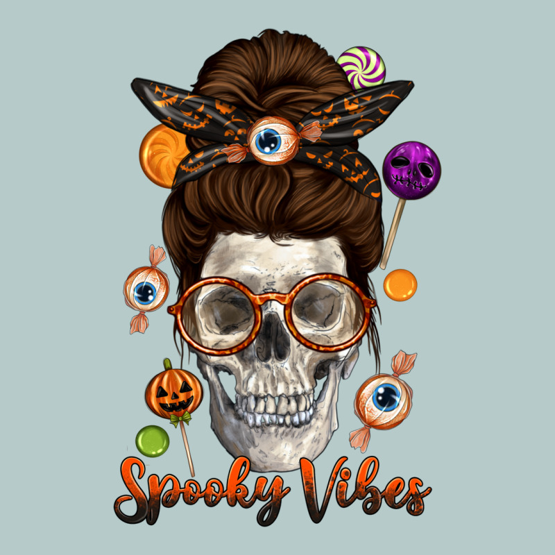 Spooky Vibes Skull Messy Bun Heavy Core Tee by texasbilliewilder | Teevron