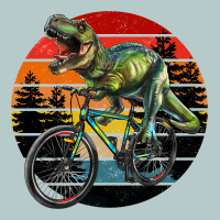 T Rex Dinosaur Riding Bicycle With Retro Forest Sunset Heavy Core Tee | Teevron