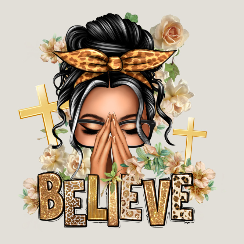 Gray Hair Believe Praying Caucasian Messy Bun Heavy Core Tee by texasbilliewilder | Teevron