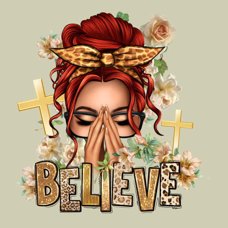 Red Hair Believe Praying Caucasian Messy Bun Heavy Core Tee by texasbilliewilder | Teevron