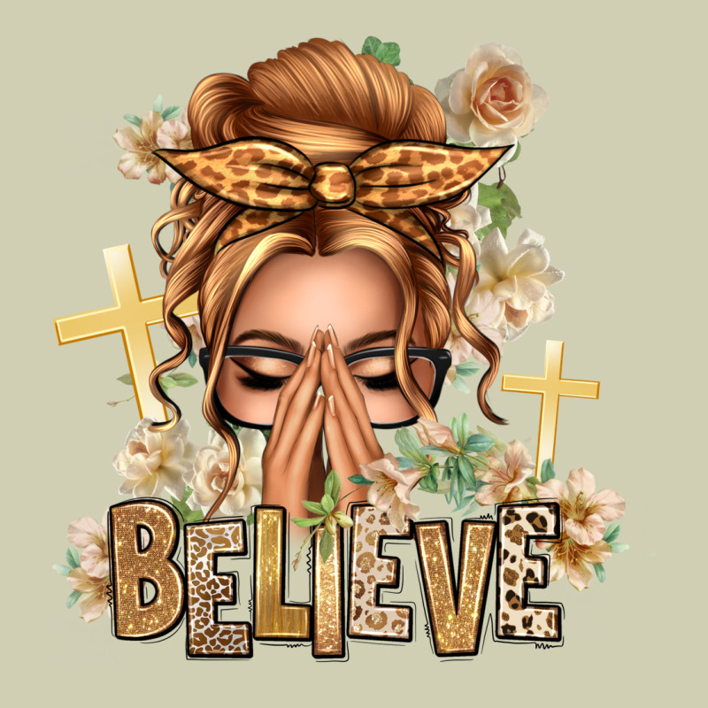 Blonde Hair Believe Praying Caucasian Messy Bun Heavy Core Tee by texasbilliewilder | Teevron