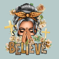 Silver White Believe Praying Caucasian Messy Bun Heavy Core Tee | Teevron