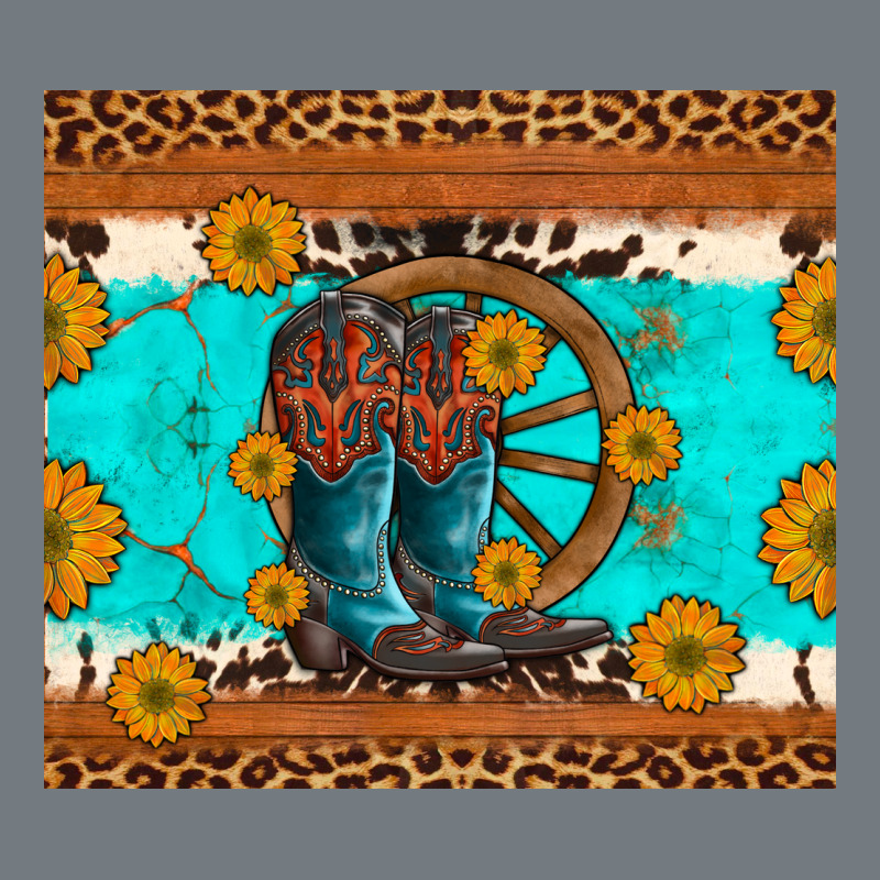 Cowboy Boots And Sunflowers Turquoise Leopard Background Heavyweight Sweatshirt by Artiststas | Teevron