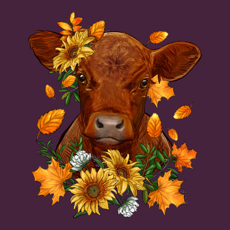 Fall Red Angus Calf Dried Leaves And Sunflowers Classic Tee by RanaPortraitStore | Teevron