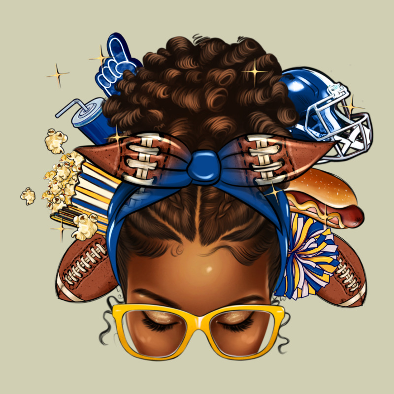 Blue And Gold American Football Afro Messy Bun Heavy Core Tee by texasbilliewilder | Teevron
