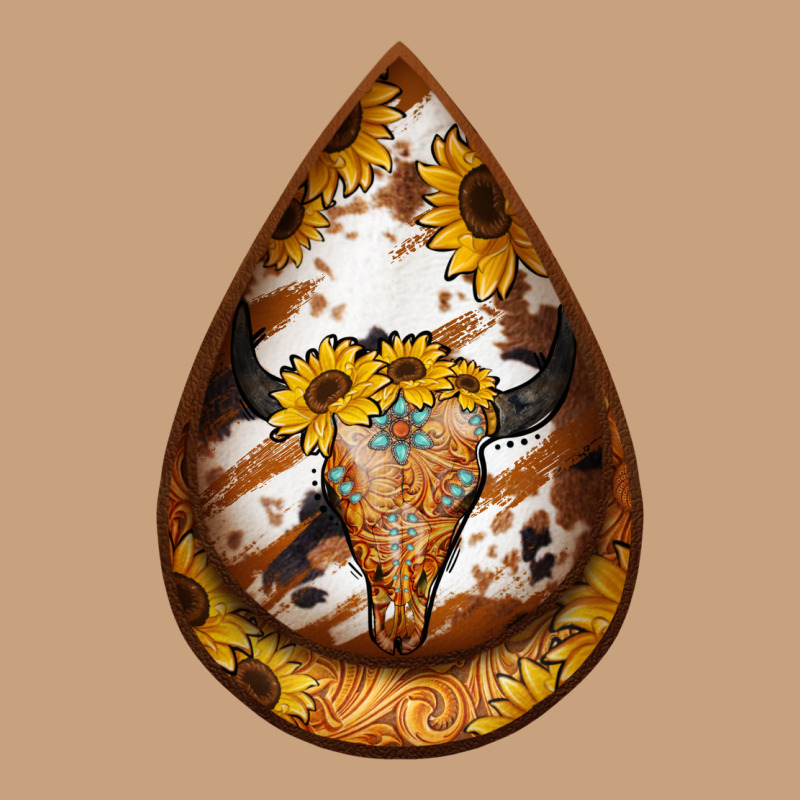 Sunflower Tooled Leather Bullskull Teardrop Earrings Vintage Tee by Jasminsmagicworld | Teevron