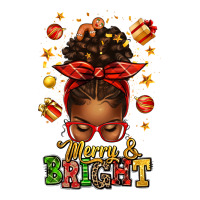 Merry And Bright Christmas Afro Messy Bun Premium Tee | Teevron