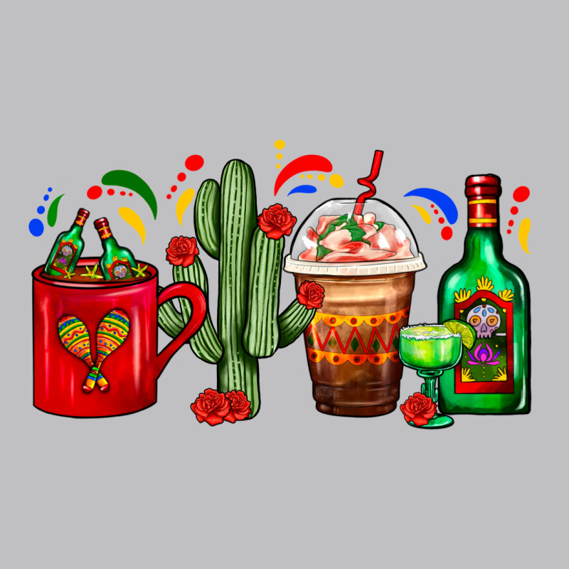 Mexico Coffee Cups With Cactus And Tequila Bottle Long Sleeve Tee by FaDigitalArtStudio | Teevron