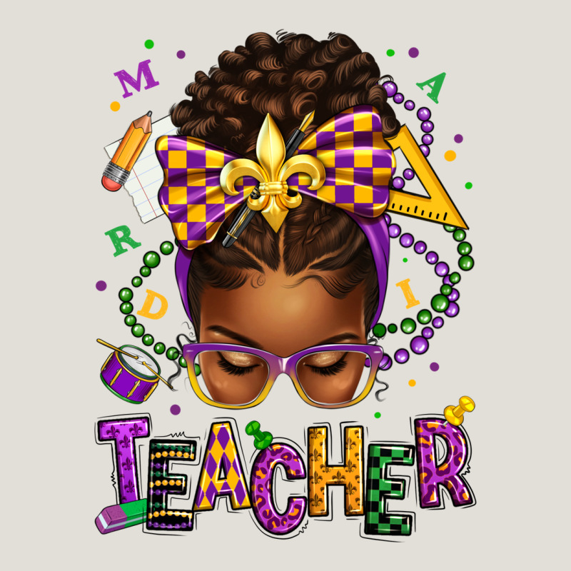 Mardi Gras Teacher Afro Messy Bun Heavy Core Tee by texasbilliewilder | Teevron
