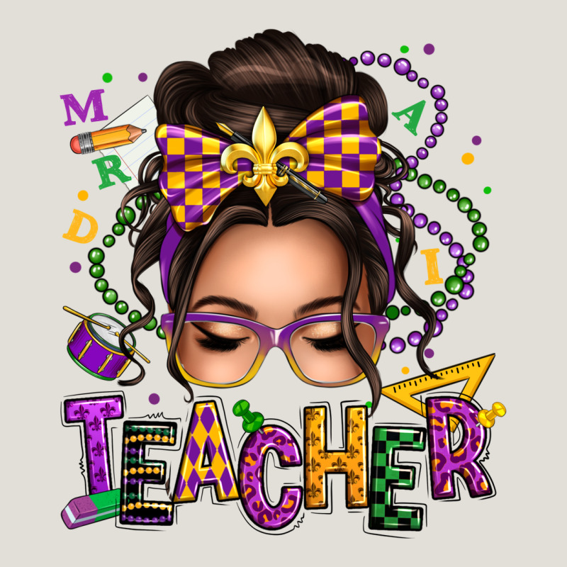 Mardi Gras Teacher Caucasian Messy Bun Heavy Core Tee by texasbilliewilder | Teevron