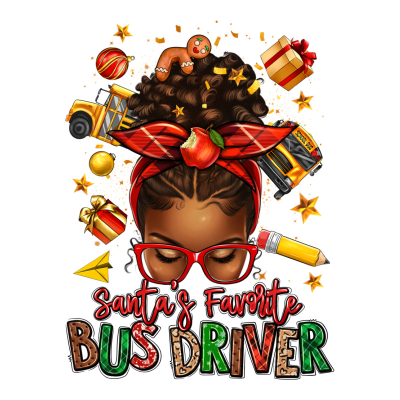 Santas Favorite School Bus Driver Afro Messy Bun Premium Tee by texasbilliewilder | Teevron