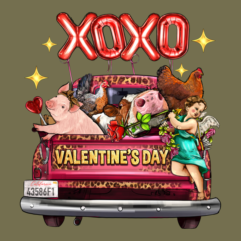 Valentine's Day Truck Farm Animals Cupid Xoxo Vintage Hoodie by FaDigitalArtStudio | Teevron