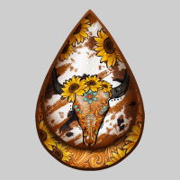 Sunflower Tooled Leather Bullskull Teardrop Earrings Premium Tee | Teevron